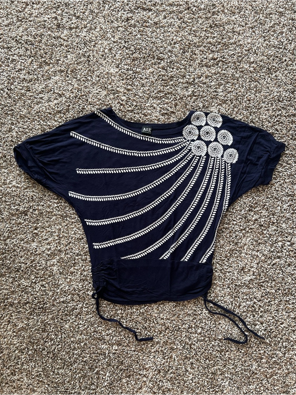 A.g.e Navy Short Sleeve Tee with White Fan Motif
